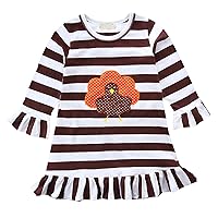 Toddler Girls Long Sleeve Thanksgiving Turkey Print Striped Dress Princess Dress for Kids Babys Clothes Flower Girl Dresses