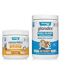 Glandex Anal Gland Support Chews Peanut Butter 120 Ct and Seniorbliss All-in-1 Chews 60 Ct Bundle Peanut Butter, Hickory Chicken, Probiotic for Dogs and Cats, Glucosamine for Dogs, Dog Multivitamin
