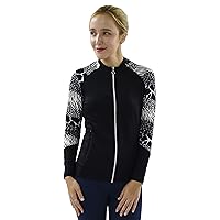 Women UPF50+ Front Zipper Up Long Sleeve Swimsuits Top with Both Side Pockets Swim Rash Guard (JRSRGT)