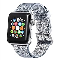 for Apple Watch Band 40mm 44mm 38mm 42mm Bling Silicone watchbands Bracelet for iWatch Serie 4 3 5 se 6 7 Jelly Strap (Color : Black, Size : 38-40mm)