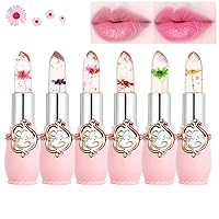 Clear Flower Jelly Lipstick, 6 Packs Nutritious Moisturizer Lip Balm Temperature Color Change Lipstick Matte Long Lasting Lip Gloss (Pink)