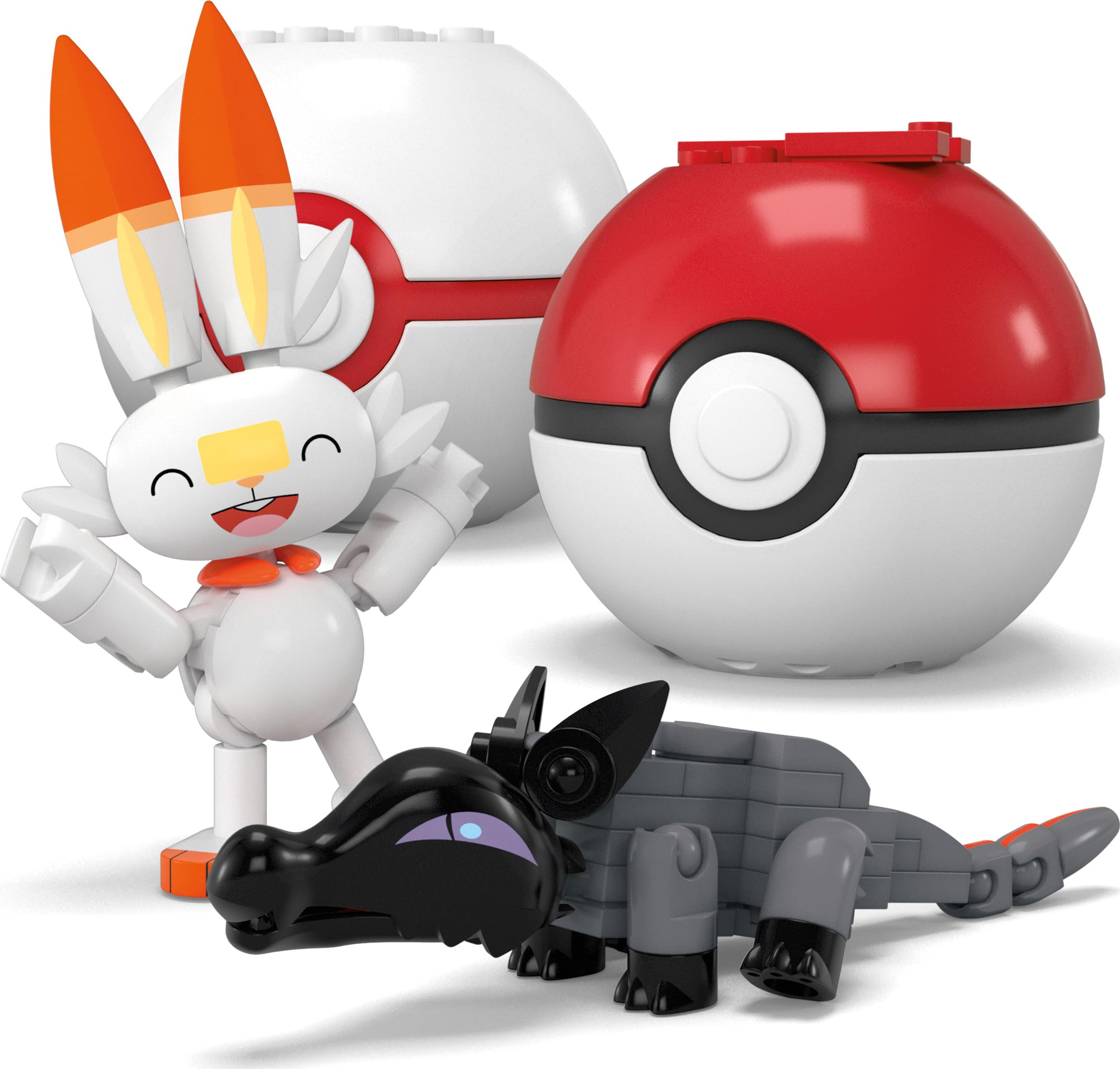 Mega Pokémon Action Figure Building Toys, Fire-Type Trainer Team with 105 Pieces, Poseable Salandit Litwick Charmander Scorbunny