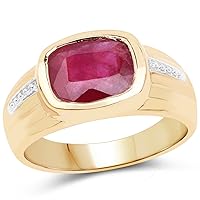 14K Yellow Gold Plated 3.50 Carat Genuine Glass Filled Ruby .925 Sterling Silver Ring