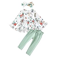 Kucnuzki Baby Girl Clothes Toddler Girl Sunflower Outfit Ruffle Sleeve Shirt Floral Pant Set Fall Winter Clothing for Girl