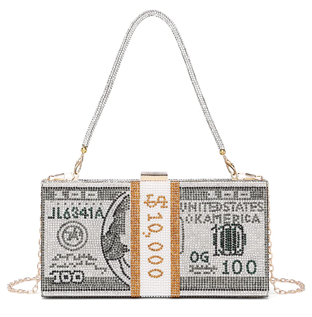 10K Premium Crystal Hundred Dollar Bill Cross Body Bag In Gold Diamante |  EGO