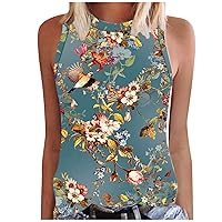 Womens Tops Printed Sleeveless O-Neck Tee Slim Gym Cropped Workout Tops for Women Loose Fit
