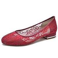 Womens Lace Wedding Shoes for Bride Low Heel Slip On Comfort Flats Dress