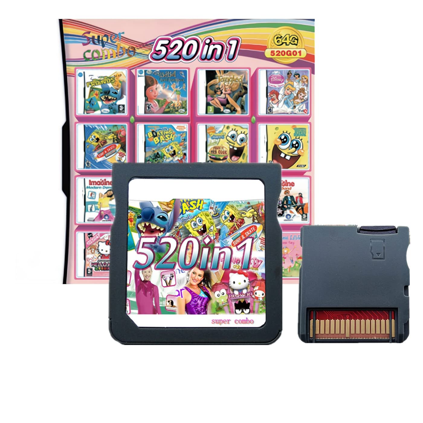 520 in 1 Super Combination Game Card，520 in 1 Game Cartridge，Contains 520 Classic Retro Games