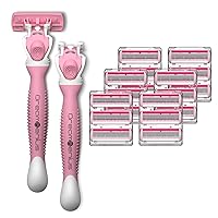 DreamGenius Razors for Women Shaving,6-Blade Includes 2 Handles and 19 Refills,Value Shaver Pack, Non-Slip Travel Carry,Pink