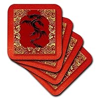 3dRose Chinese Zodiac Year of The Dragon Chinese New Year Red, Gold and Black - Ceramic Tile Coasters, Set of 4 (CST_101857_3)