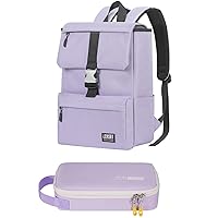 ECHSRT 16 inch Laptop Backpack Water Resistant Casual Daypack Bag & Large Pencil Case Pen Pouch Stationery Bag with Handle 2pack Purple & Light Purple