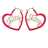 Juicy Couture Goldtone and Hot Pink Heart Hoop Earrings