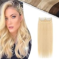 Human Hair Clip in Mini Hair Extensions for Men and Women 10 Inch #613 Bleach Blonde Short Straight Clip on Remy Hair Wiglet Topper Seamless Filler Hairpieces for Thinning Hair and Baldness