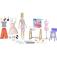Barbie Fashion Designer Doll & 25+ Accessories, Studio Playset Includes Toy Furniture, Sewing Machine & Mannequin, Blonde Doll