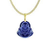 Happy Laughing Buddha Blue Jade Pendant Necklace Cuban Chain Genuine Certified Grade A Jadeite Jade Hand Crafted, Jade Necklace, 14k Gold Filled Laughing Jade Buddha necklace, Jade Medallion