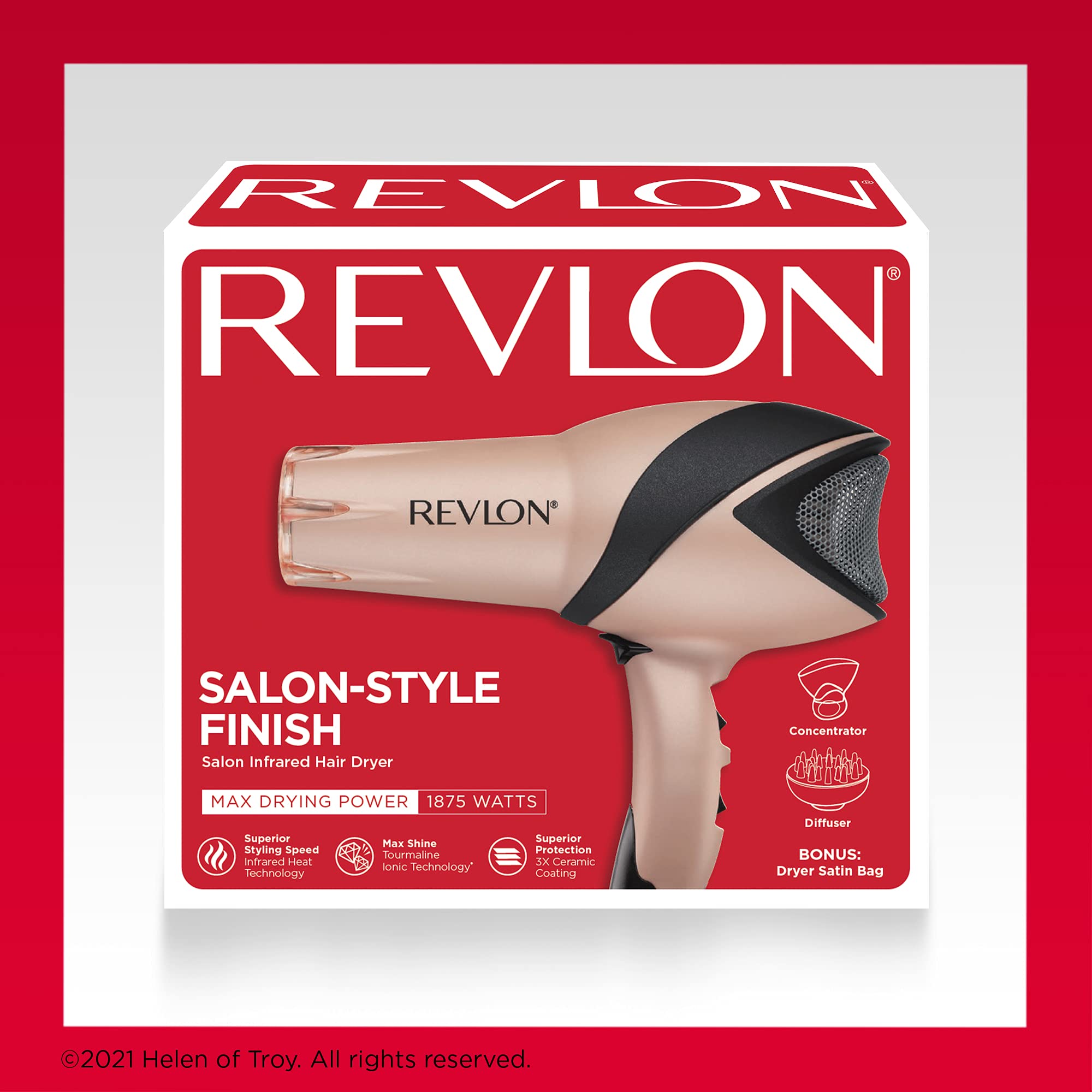 REVLON Infrared Hair Dryer | 1875 Watts of Maximum Shine, Softness and Control, (Rose Gold)