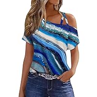 Women's Tops Fashion Casual Print Sexy Cold Shoulder Short Sleeve T-Shirt Top Summer, S-3XL