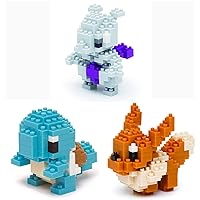 Nanoblock - 3 Sets Bundle - Squirtle (Zenigame), Mewtwo and Eevee (Eievui) - Adjustable Pokemon Characters (Japan Import)