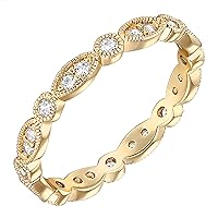 PAVOI 14K Gold Plated Cubic Zirconia Band | Round Milgrain Eternity Bands | Gold Rings for Women