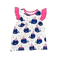 Little Girls Cap Sleeve Ruffle Whale Bow Beach Summer School Top T-Shirt Tee