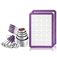 U-Taste 500ºF Heat Resistant Macaron Silicone Baking Mat and 18/8 Stainless Steel Measuring Cup and Spoon Set (Purple)