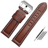 Leather Watch Band for Men, Suitable for Panerai Seiko Citizen Jeep Italian Leather Watch Chain 22mm 24mm 26mm WatchBands (Color : Dark Brown Silver, Size : 24mm)