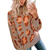 Winter Women's Leopard Print Pullover Round Neck Loose Large Size Sweater Fashion Long-Sleeved Top