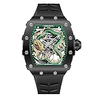 Luxury Mens Black PVD Tonneau Dragon Automatic Mechanical Watch Designer Skeleton Waterproof Silicone Strap Sport Watches XM-Dragon