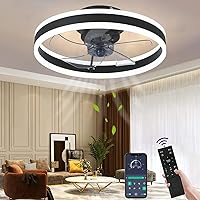 Wildcat Ceiling Fan with Lighting, Quiet Modern LED with Remote Control Timer Fan Ceiling Light Fan Light for Living Room Bedroom Dining Room (Color : Black, Size : 50 cm)