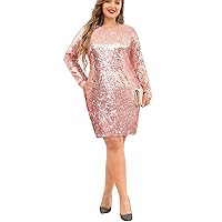 Plus Size Sequin Dresses Long Sleeve Party Sparkle Glitter Glitzy Glam Cocktail Club Mini Bodycon Dress