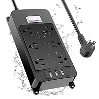 Outdoor Power Strip Weatherproof with 3 USB Ports, Outdoor Surge Protector Waterproof 6 Outlets 6 ft Extension Cord, Overload Protection, Mountable for Bathroom Kitchen Patio Cruise Ship Black