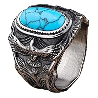 Fashion Personality Retro Turquoise Eagle Men's Stainless Steel Rings US Size 7-15