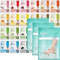 DERMAL 24 Combo Pack Collagen Essence Full Face Facial Mask Sheet + Foot Peeling Mask 3 Pack For Dry Foot And Cracked Heel & Callus With Aloe Vera And Collagen