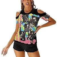 New-Kids On The-Block Women's Off Shoulder Tops Short Sleeves Slim Fit T-Shirt