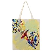 Colorful French Horn Canvas Bag, Fashion Handbag, Large Capacity, Shoulder Bag, Cute Tote Bag, Double-Sided Printing Pattern Bag, A4 Men's, Women's, Eco Bag, Shopping Bag, Popular, Going Out Bag, For Work or School Commutes, Lightweight, Traveling, White-style