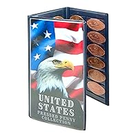 Press Penny Collector Tri-Fold Album - Holds 48 Souvenir Pressed Pennies - Vegan Leather - Every Book Ordered Comes with a Mystery Penny as a Gift (American Flag and Eagle) Navy