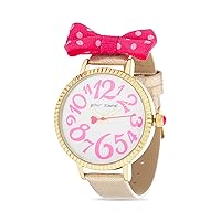 Betsey Johnson Women's Watch - Vegan Leather Strap Glitter Wristwatch, Quartz Movement