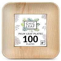Palm Leaf Plates Bamboo Like Disposable 8 Inch Square Party Bulk Pack (100 Pc) - Compostable, Biodegradable, Eco Friendly Heavy Duty Plate Set - Stronger than Plastic and Paper Plates