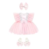 Lilax Baby Girl Sequins Tulle Dress, Gift Set with Headband and Shoes