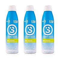 Surface Dry Touch Waterproof Sun Screen Spray - Reef Friendly Sunscreen SPF 30 - Hypoallergenic Non Toxic Travel & Vacation Sunscreen Sport - Oil Free Unscented Spray Sun Screen, 6oz, 3 Count