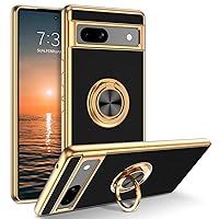 GUAGUA for Google Pixel 7A 5G Case 6.1 Inch, Soft TPU Phone Case with 360° Ring Kickstand Magnetic Car Mount Supported Shockproof Protective Edge Plating Case for Google Pixel 7A 2023 Release, Black