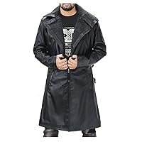 LP-FACON Mens 2049 Ryan Gosling Winter Fur Collar Officer Black Trench Coat Leather/Cotton
