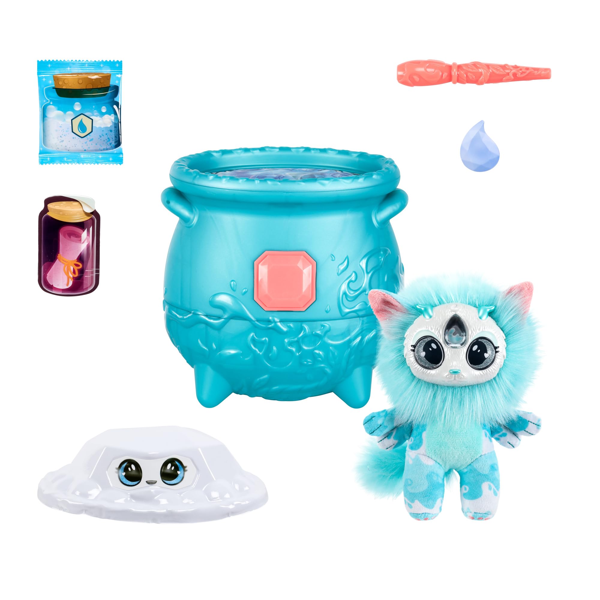 Magic Mixies Magical Gem Surprise Water Magic Cauldron - Reveal a Non-Electronic Mixie Plushie and Magic Ring with a pop up Reveal from The Fizzing Cauldron Medium