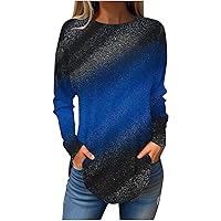 Women's Fashion Tshirts Long Sleeve Spring Shirts Colorful Gym Tops Loose Tunic Tops Crewneck Tshirts Hide Belly Tees, Spring Blouses for Women, Ladies Tops and Blouses