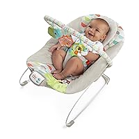Bright Starts Baby Bouncer Soothing Vibrations Infant Seat - Taggies, Music, Removable -Toy Bar, 0-6 Months Up to 20 lbs (Happy Safari)