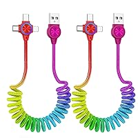 Coiled USB Charging Cable,3 in 1 Rainbow Color Multi Charger Cable for Car,2 Pack Spring USB Cable for Smart Phone/Pad/Laptop