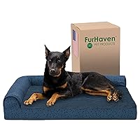 Furhaven Orthopedic Dog Bed for Large Dogs w/ Removable Bolsters & Washable Cover, For Dogs Up to 95 lbs - Plush & Almond Print L Shaped Chaise - Blue Almonds, Jumbo/XL