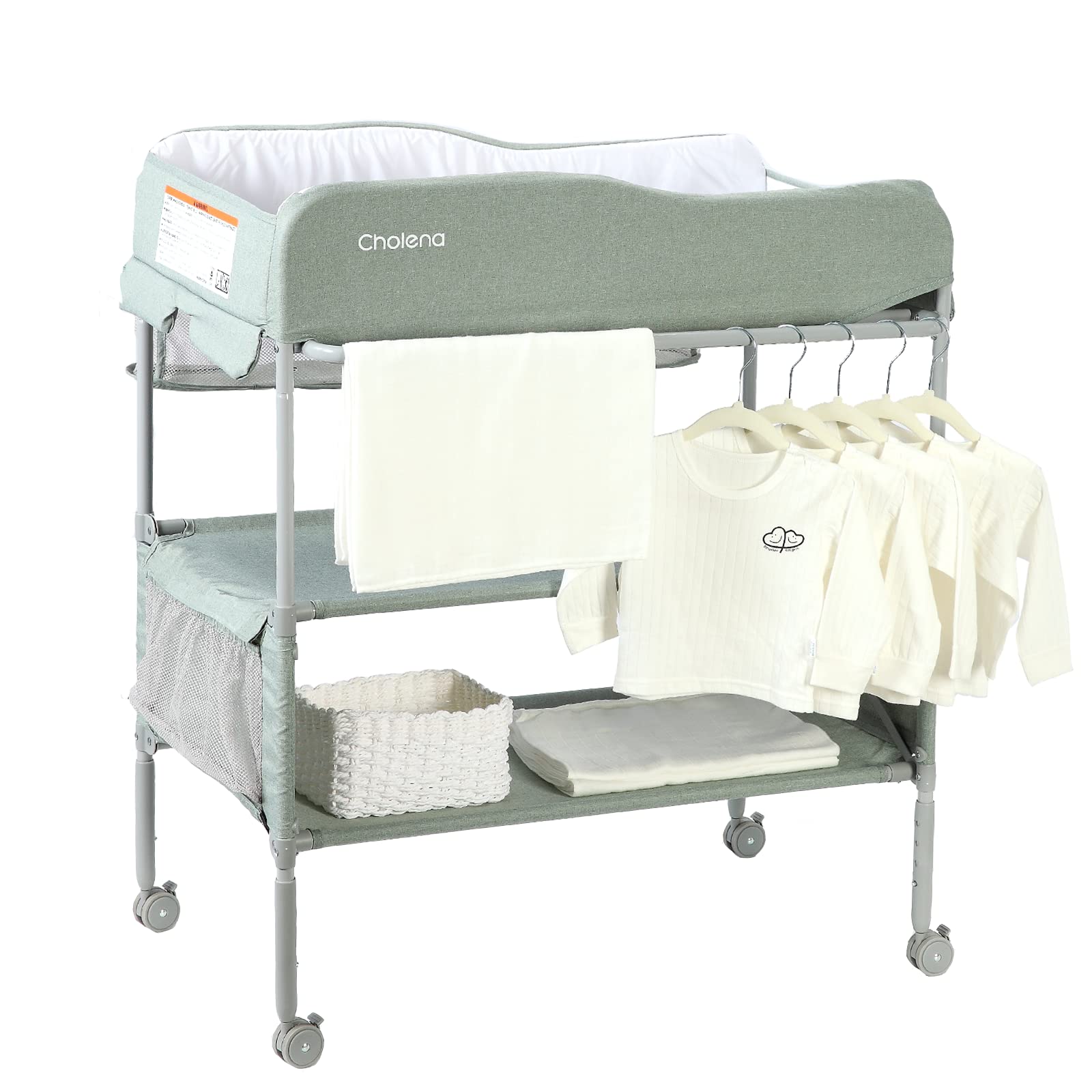 Baby Portable Changing Table,Foldable Diaper Changing Tables Adjustable Changing Station for Tall, Easy Clean Changing Table Topper,Large Storage Cholena Changing Station for Nursery,Green