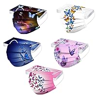 50PCS Butterfly Disposable Face Mask for Adult Women with Cute Design Butterfies Printed Masks Full Face Protection (C)
