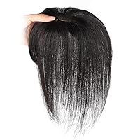 Hair Topper Real Human Hair Hair Toppers For Women 9.8 Inch Long Human Hair Toppers for Thin Hair Women Silk Base Clip In Hair Extensions Natural Looking for Daily Use Natural Black